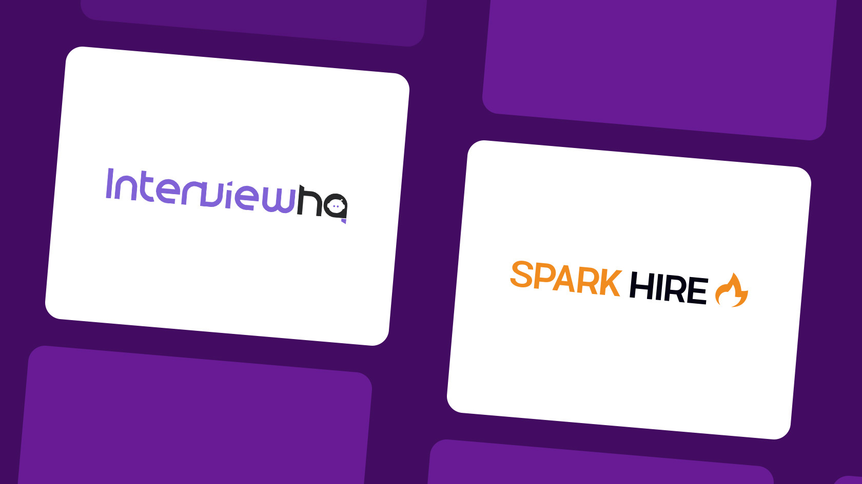 Two distinct logos displayed side by side: InterviewHQ on the left and Spark Hire on the right, showcasing their unique features, functionalities, strengths and weakenesses.