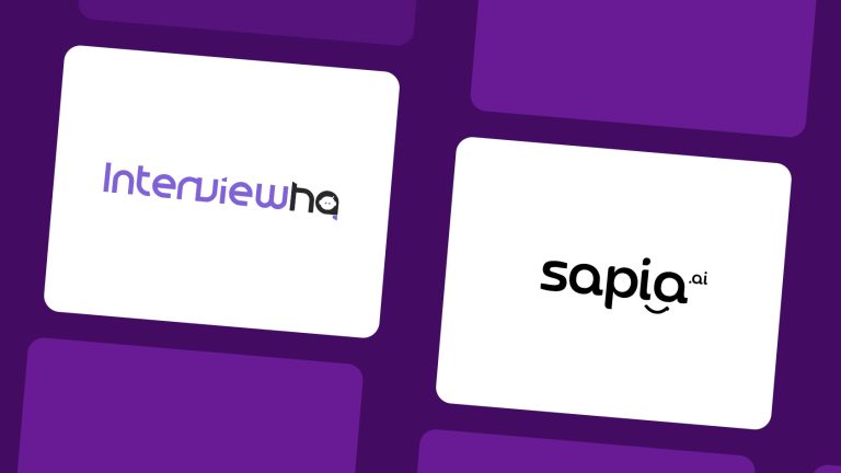 Two distinct logos displayed side by side: InterviewHQ on the left and Spark Hire on the right, showcasing their unique features, functionalities, strengths and weaknesses